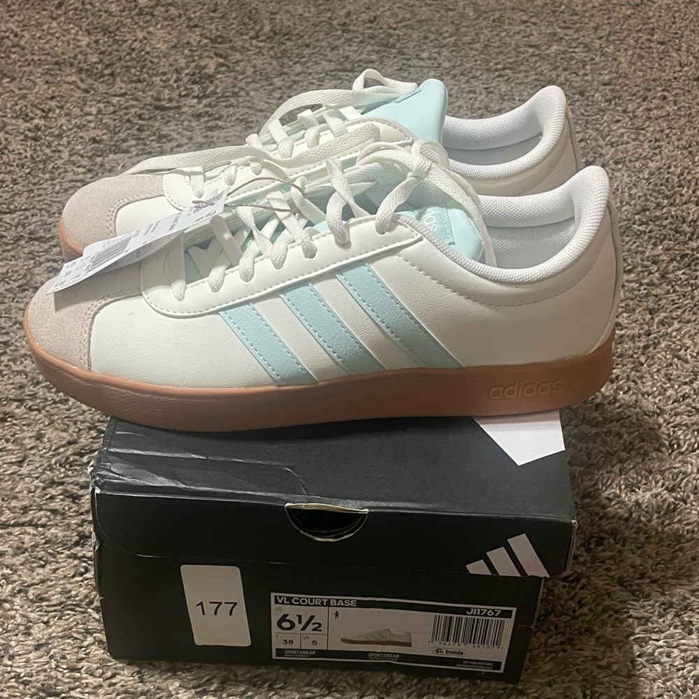 Adidas VL Court Base Shoes - White and Turquoise